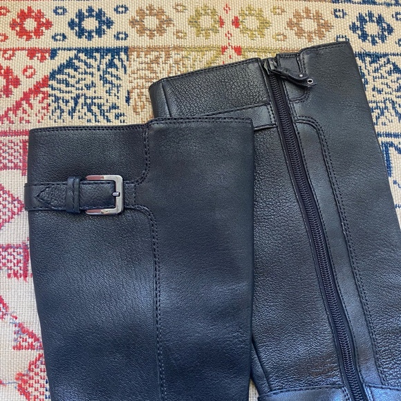 Cole Haan Phoenix Boots Tall Black Leather High Heels Buckles Nike Air Size 6.5 - Picture 3 of 8